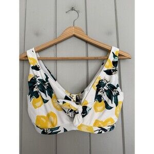 Bravissimo Women's Underwired Bikini Top 32FF Tie Front Lemon Print Yellow White